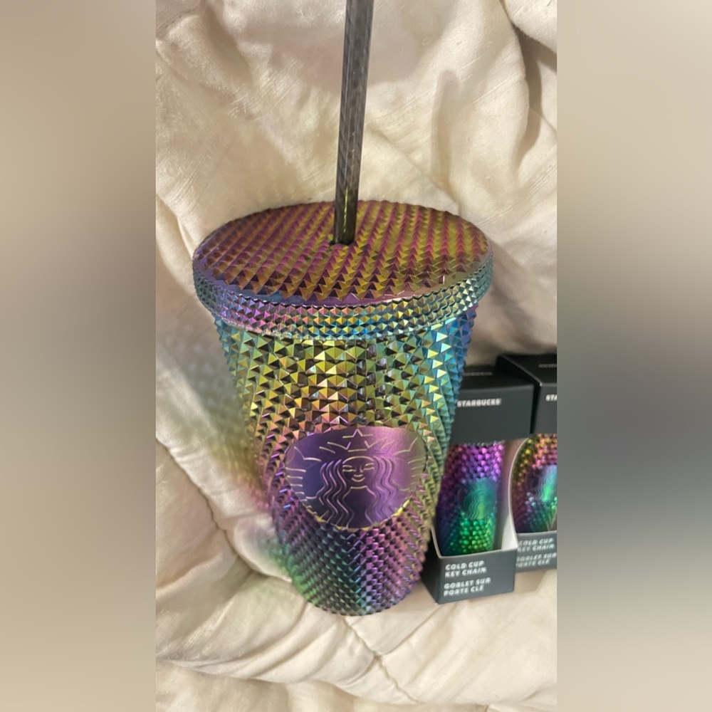 NWT STARBUCKS STUDDED IRRIDESCENT “Oil Slick” Medium 16Oz. Sized Cold Cup - Picture 3 of 3